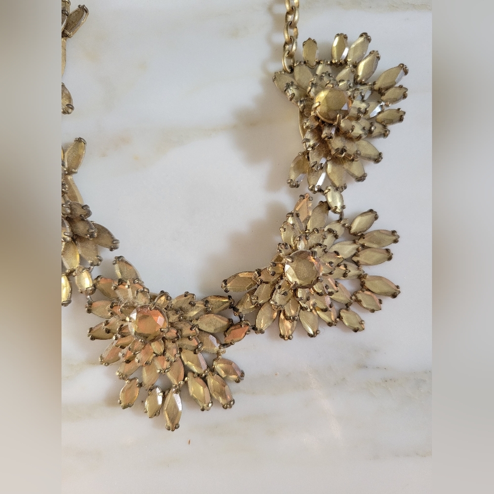 J.crew Statement Elegant Gold Floral Necklace Rhinestones